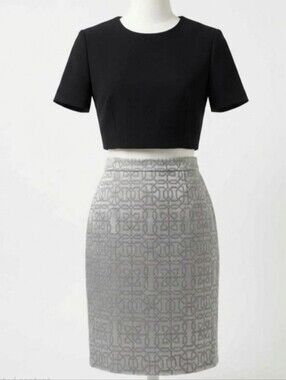 Ann Taylor LOFT Light Silver Gray Jacquard Skirt